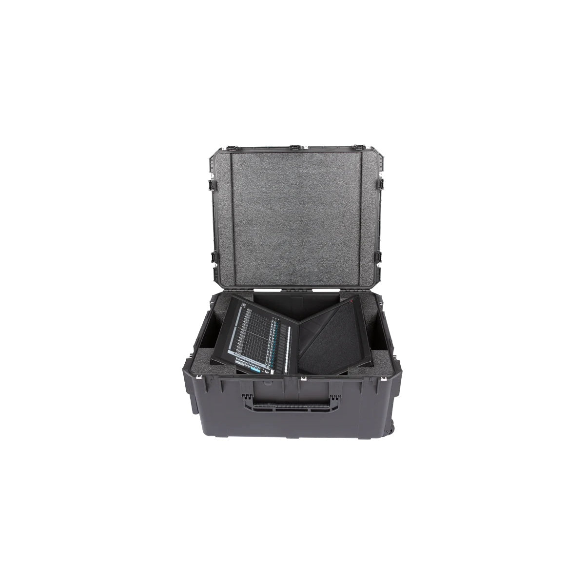 3i3026-15LV1 case front view open showing LV1 control surface in foam interior and convoluted foam lid liner, SKB