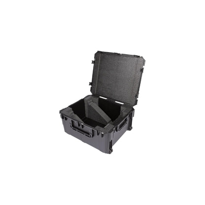 3i3026-15LV1 case open and empty showing routed foam cavities and wheeled base, SKB