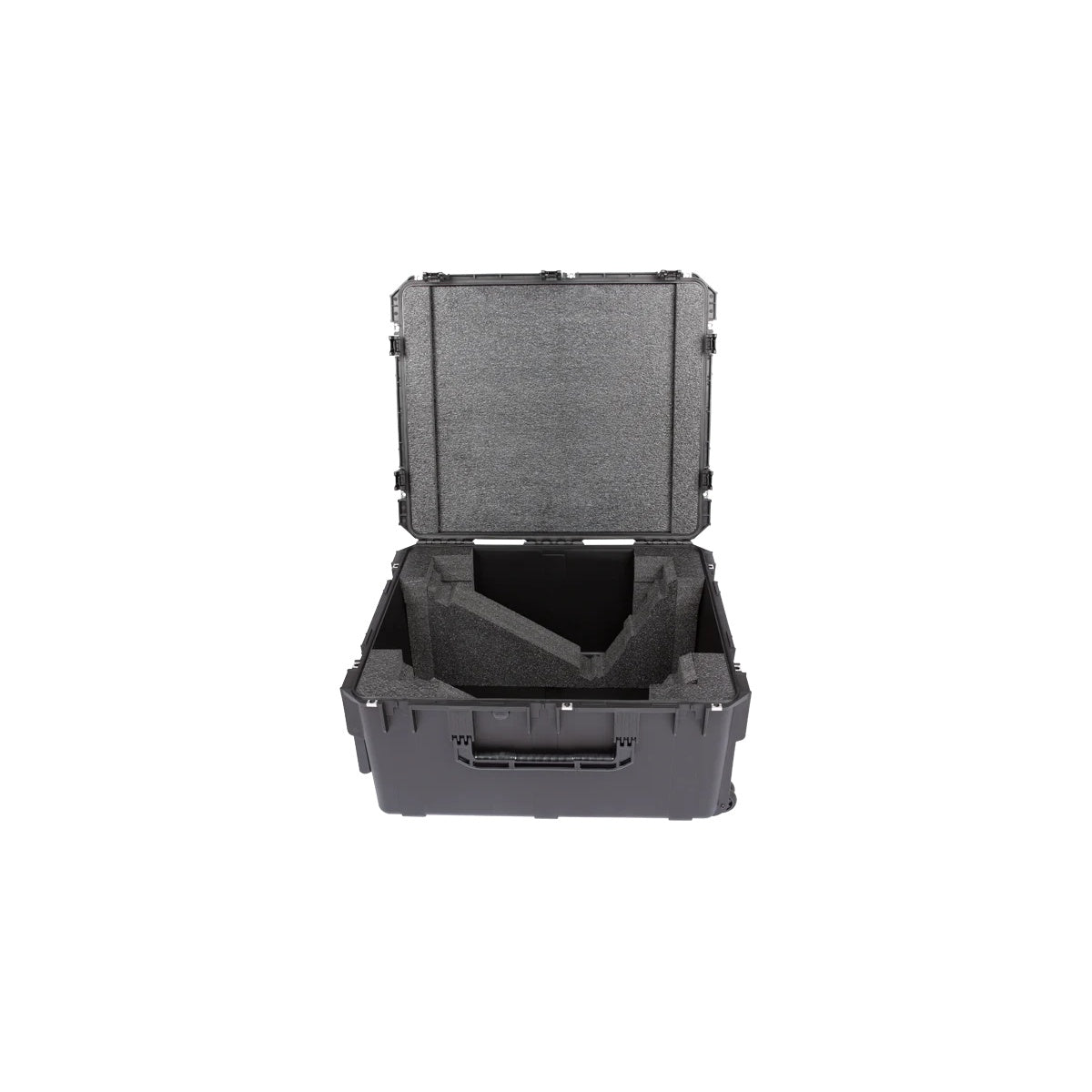 3i3026-15LV1 case front view of empty foam interior with contoured console and monitor cutouts, SKB