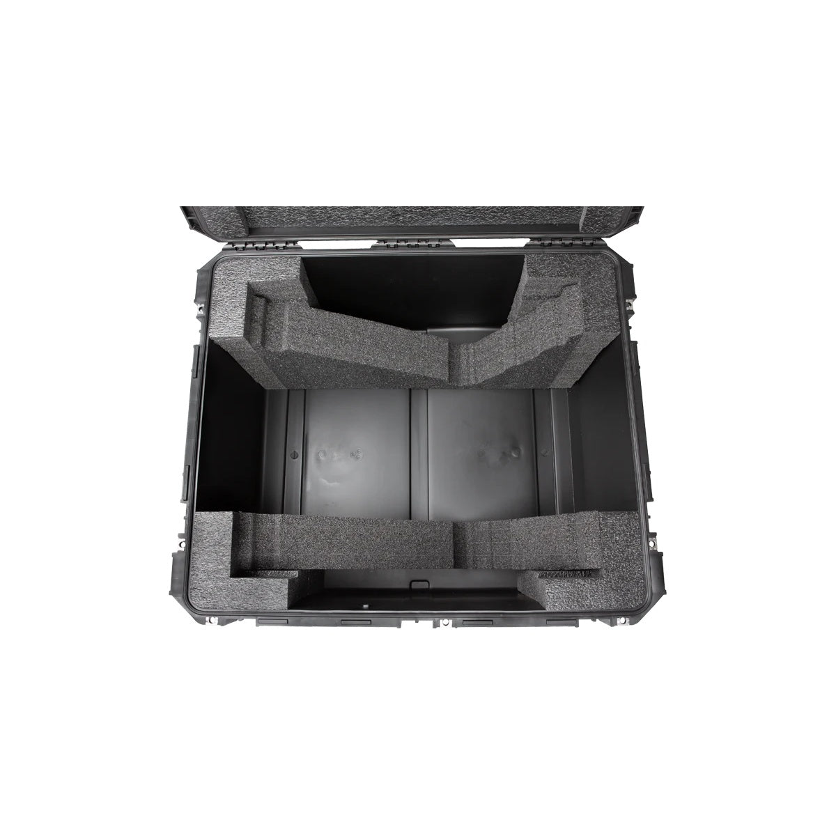 3i3026-15LV1 top-down view into empty case showing dual-compartment foam layout for console and screen, SKB