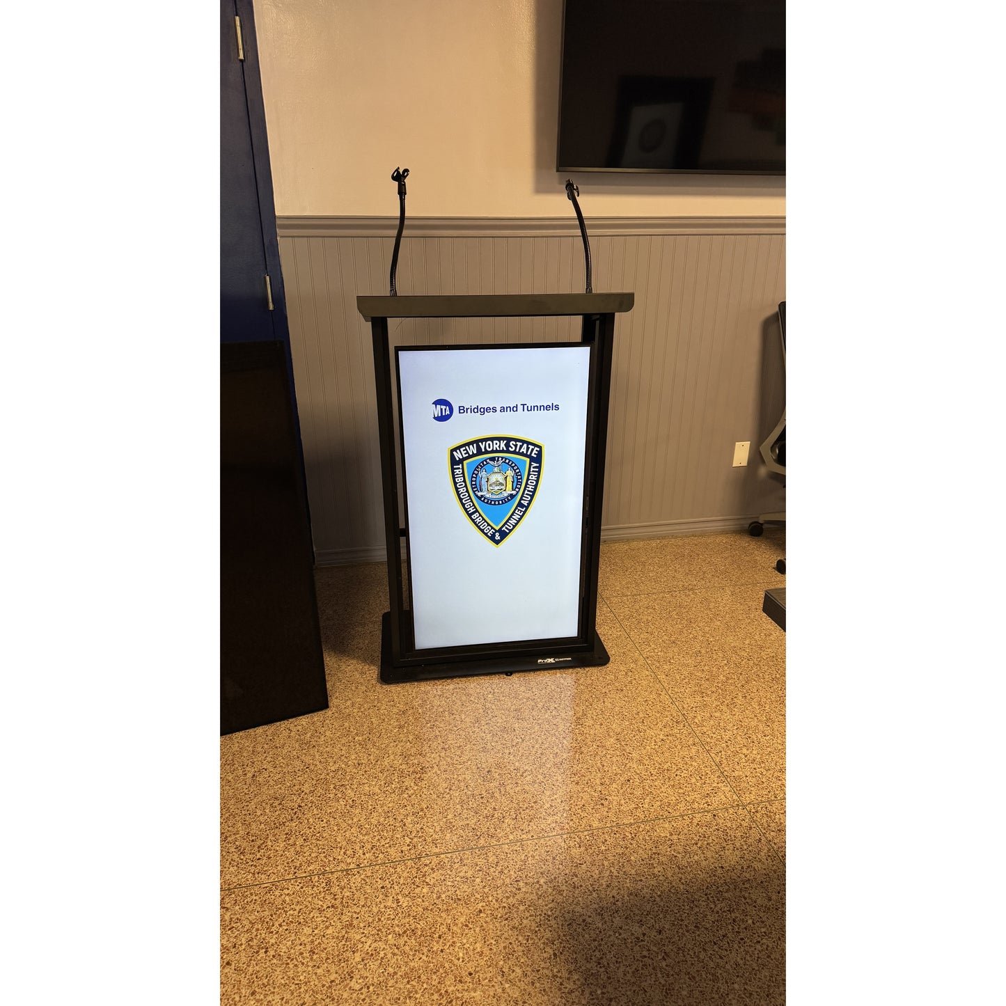 ProX X-MAESTROMEDIABL Maestro Media Lectern With TV Mount and Mic Stands