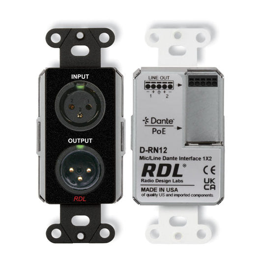 RDL DB-RN12 Wall-Mounted Bi-Directional Mic/Line Dante Interface 1x2