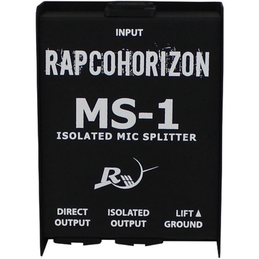 RapcoHorizon MS-1 passive mic splitter top panel graphics with ground lift marking