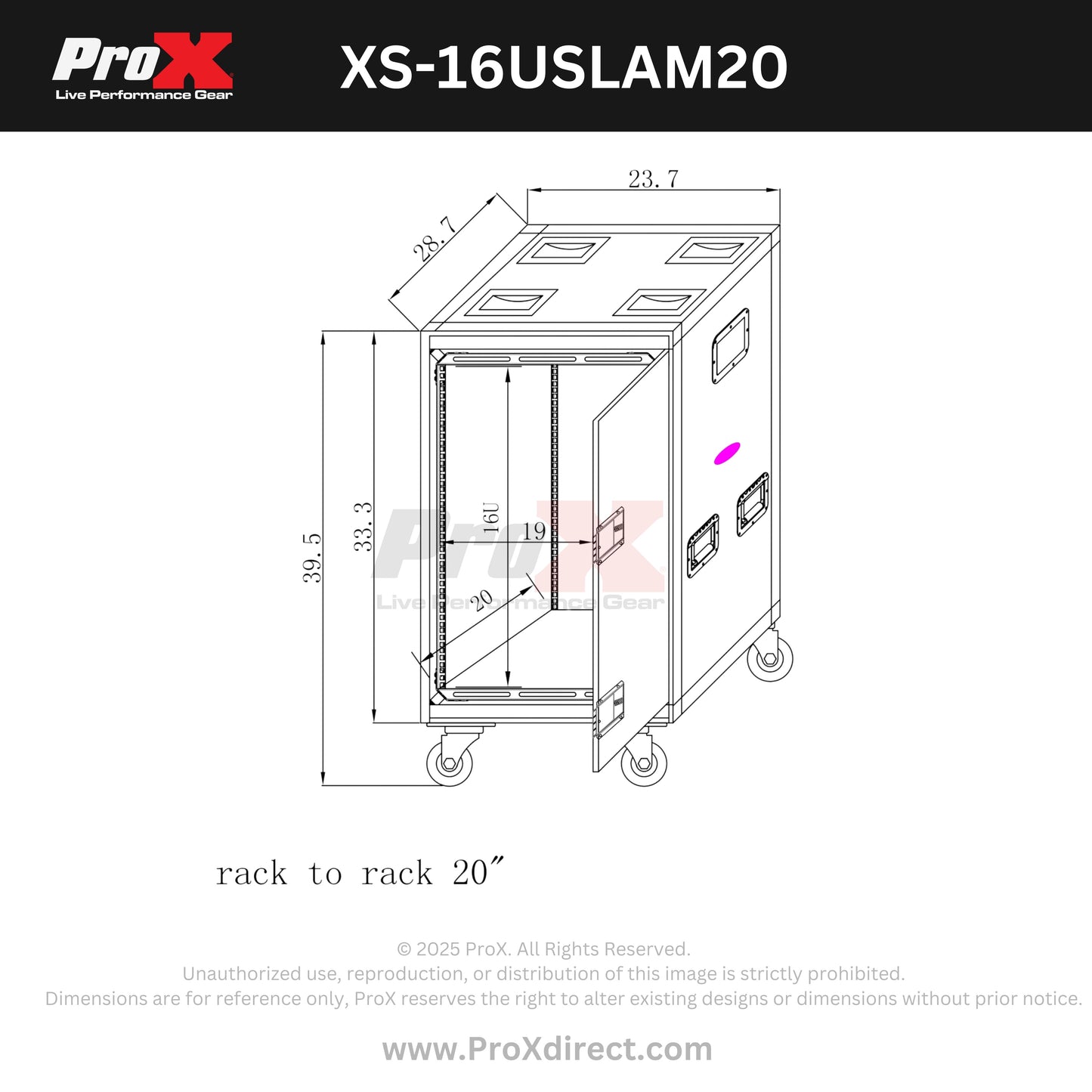 ProX Vertical Rack Shock Mount Case with Sliding Slam Doors | 16U | 20 in