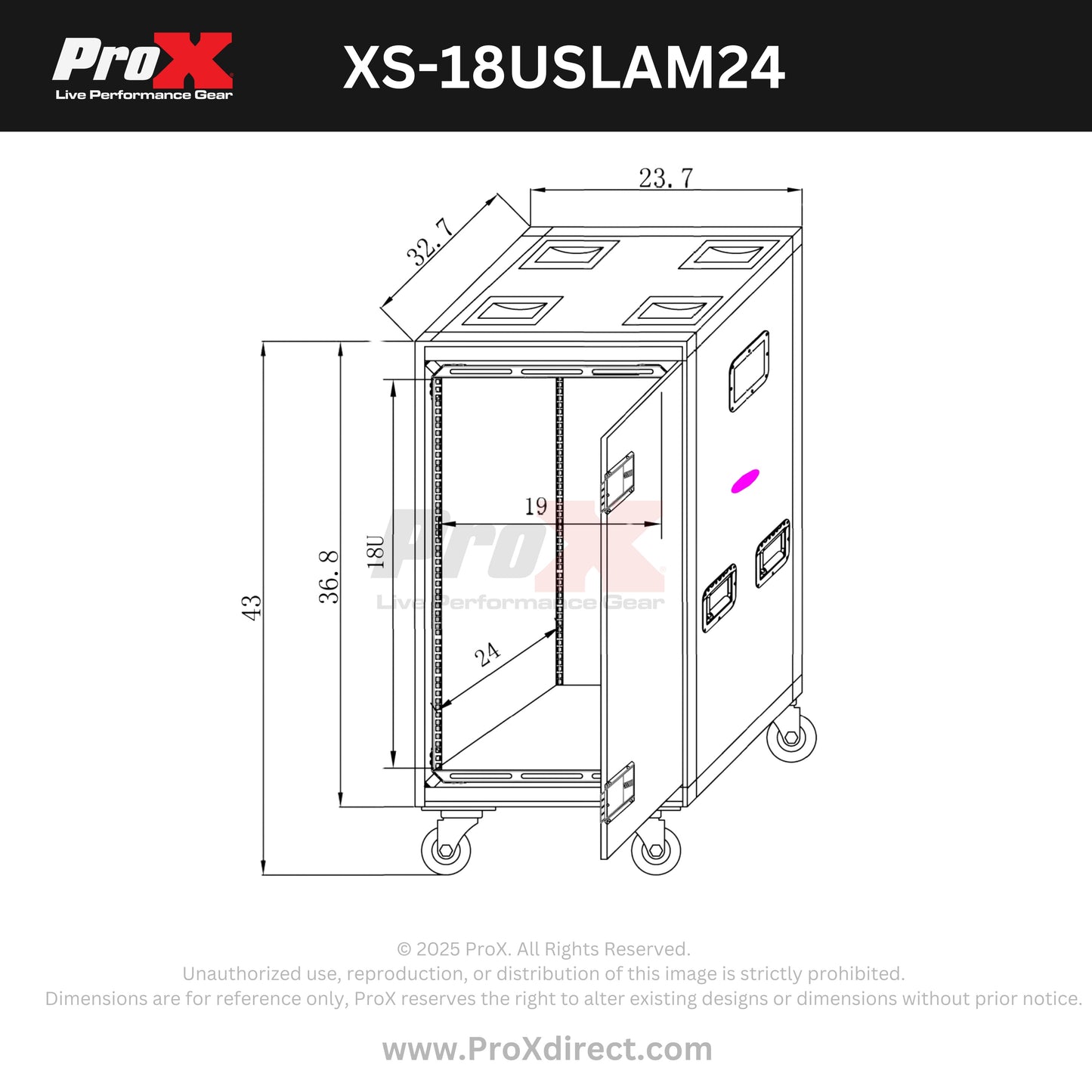 ProX Vertical Rack Shock Mount Case with Sliding Slam Doors | 18U | 24 in