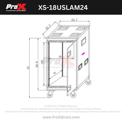 ProX Vertical Rack Shock Mount Case with Sliding Slam Doors | 18U | 24 in