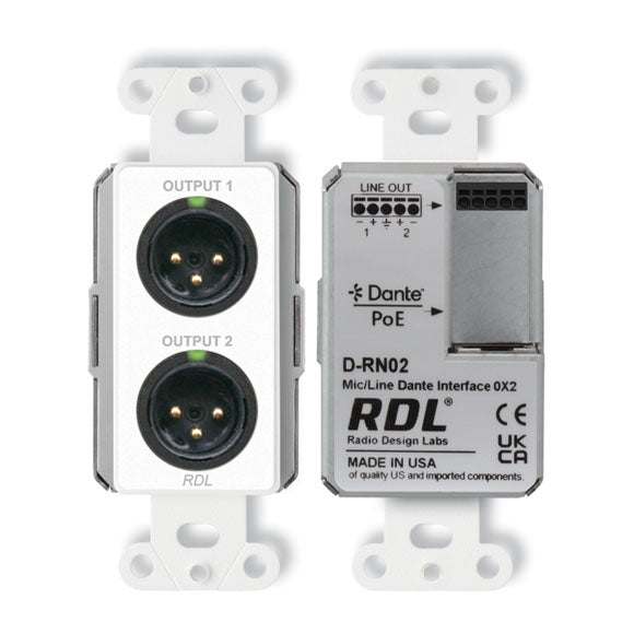 RDL D-RN02 Wall-Mounted Mic/Line Dante Interface 0x2