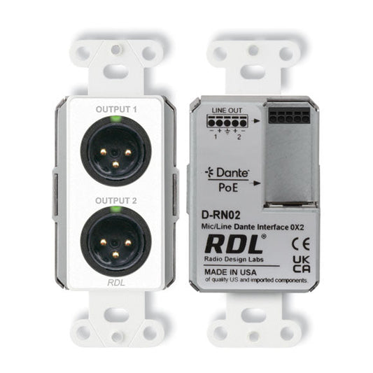 RDL D-RN02 Wall-Mounted Mic/Line Dante Interface 0x2