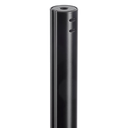 24650 lighting and speaker stand top of pole close-up showing threaded insert in the end cap and two locating dimples, K&M