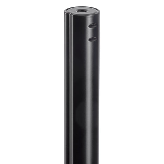 24650 lighting and speaker stand top of pole close-up showing threaded insert in the end cap and two locating dimples, K&M