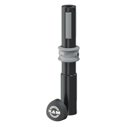 21444 Easy Lock adapter sleeve front view showing grey locking ring marked open and close and K&M logo knob at the base, K&M