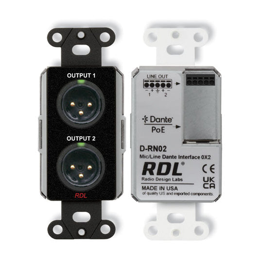 RDL DB-RN02 Wall-Mounted Mic/Line Dante Interface 0x2