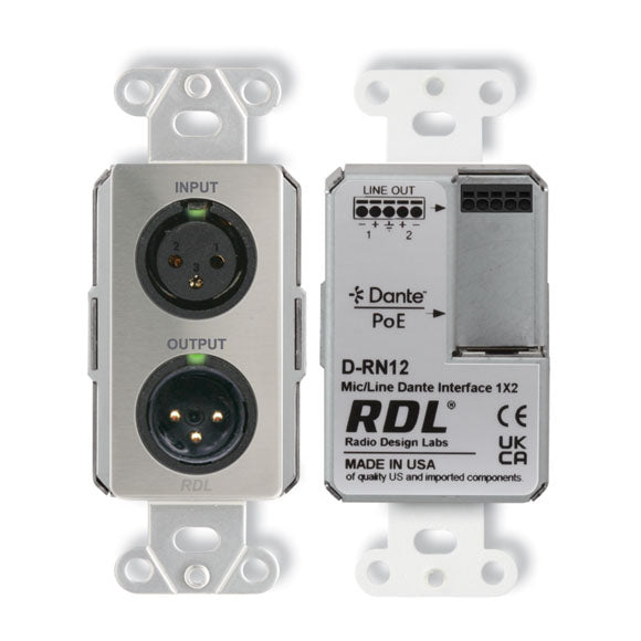RDL DS-RN12 Wall-Mounted Bi-Directional Mic/Line Dante Interface 1x2