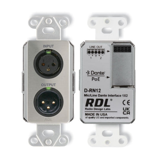 RDL DS-RN12 Wall-Mounted Bi-Directional Mic/Line Dante Interface 1x2