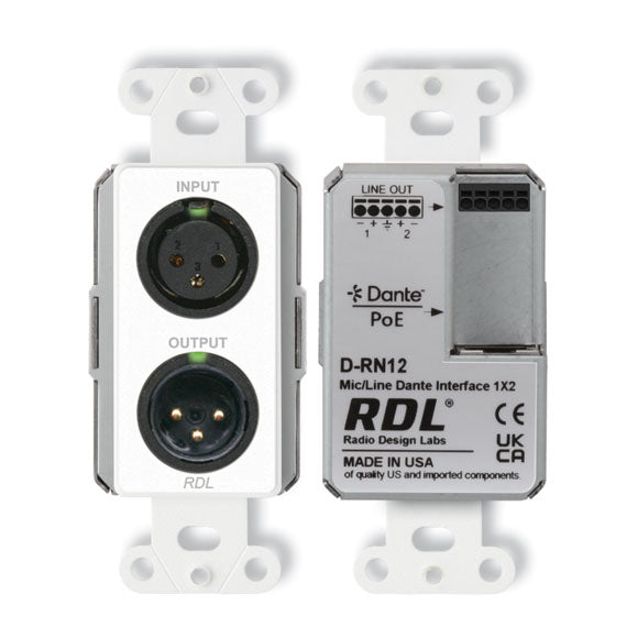 RDL D-RN12 Wall-Mounted Bi-Directional Mic/Line Dante Interface 1x2