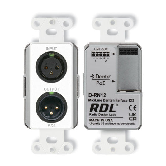 RDL D-RN12 Wall-Mounted Bi-Directional Mic/Line Dante Interface 1x2