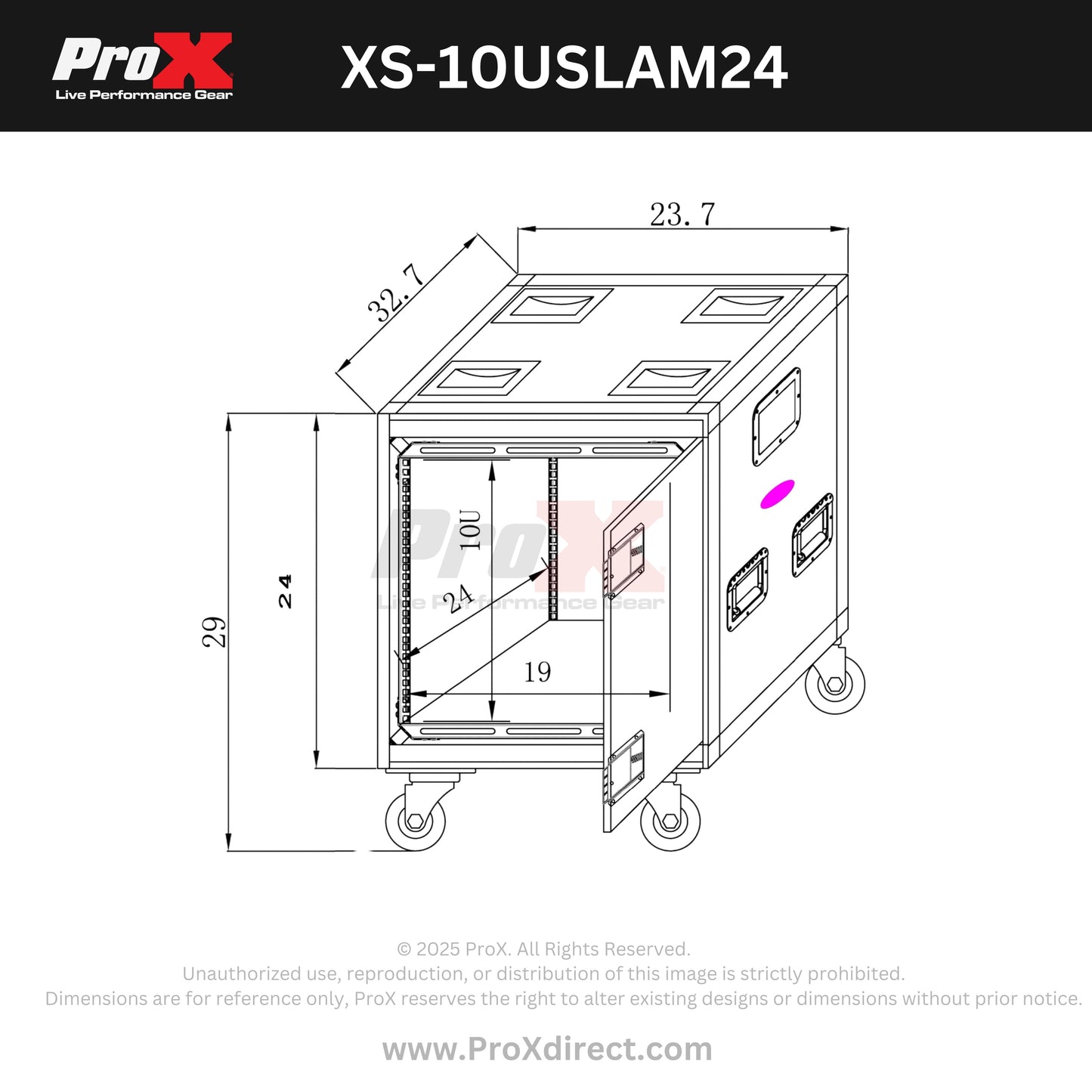 ProX Vertical Rack Shock Mount Case with Sliding Slam Doors | 10U | 24 in