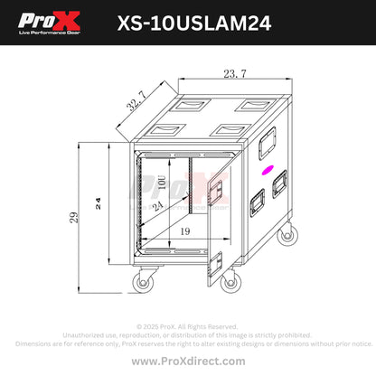 ProX Vertical Rack Shock Mount Case with Sliding Slam Doors | 10U | 24 in