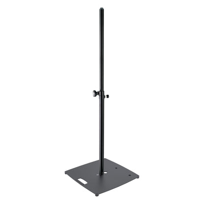 26727 Heavy-Duty Pro tripod speaker stand front view with black square base plate, telescopic pole and clamp knob, K&M