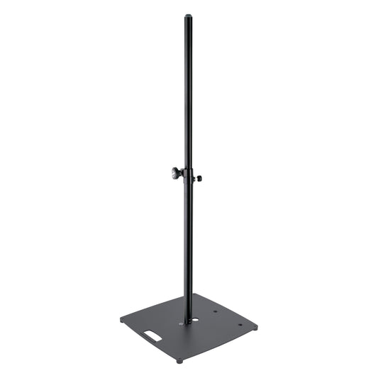 26727 Heavy-Duty Pro tripod speaker stand front view with black square base plate, telescopic pole and clamp knob, K&M