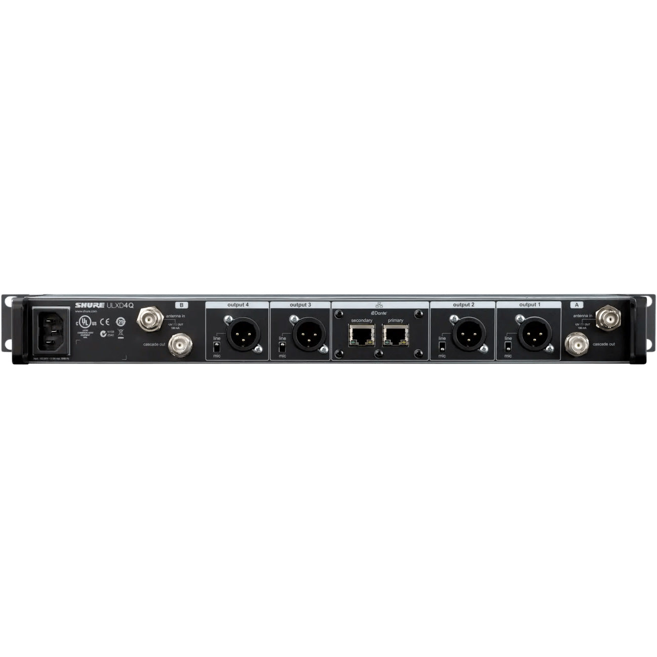 Shure ULXD4QGV Quad-Channel Digital Wireless Receiver | Frequency: G57 (470-616 MHz)