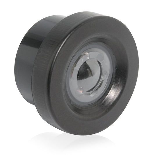 AtlasIED DY-1 handset mounted dynamic microphone transmitter, angled view of round black capsule