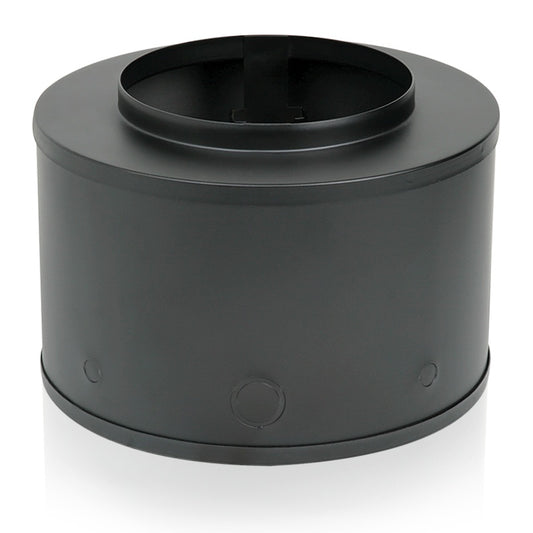 AtlasIED E410NK black round torsion mount speaker enclosure, angled view showing open top flange