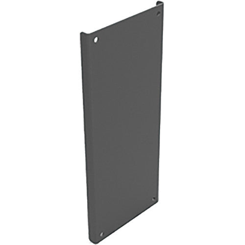 AtlasIED ECM-3BP black blank panel shown at an angle with four corner mounting holes