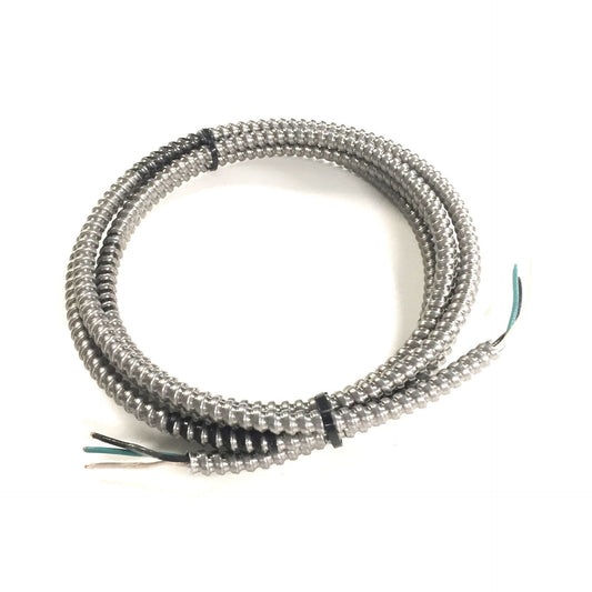 AtlasIED ECM-ACIN electrical wiring coiled in metal armored jacket with stripped conductor leads at both ends