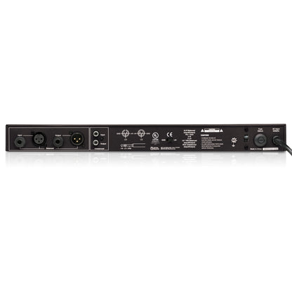 EQM131 1/3 octave graphic equalizer rear panel with balanced XLR and 1/4-inch TRS input/output jacks, RCA unbalanced connectors, ground lift switch and AC input, AtlasIED