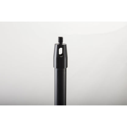 23765 mic boom pole top end detail showing threaded mounting stud and slotted black tip cap for microphone holder attachment, K&M