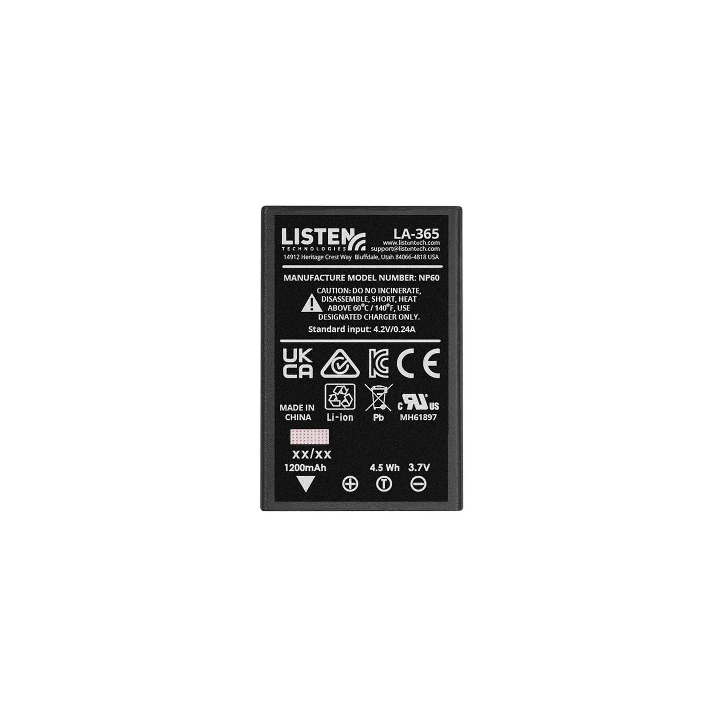 Listen Technologies LA-365 Replacement Rechargeable Li-ion Battery