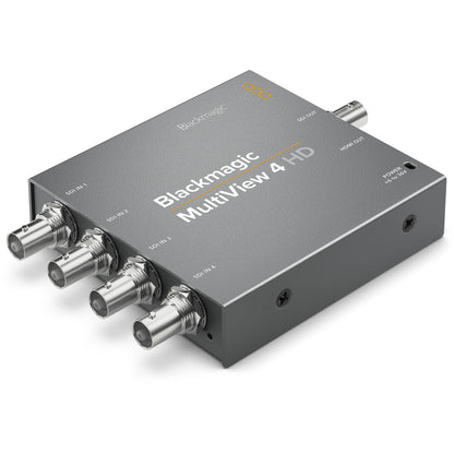 Blackmagic Design MultiView 4 HD angled front view with four BNC SDI input connectors