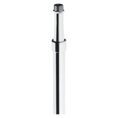 MS25 professional mic stand upper shaft detail showing chrome air suspension tube and 5/8-27 threaded mic mount, AtlasIED