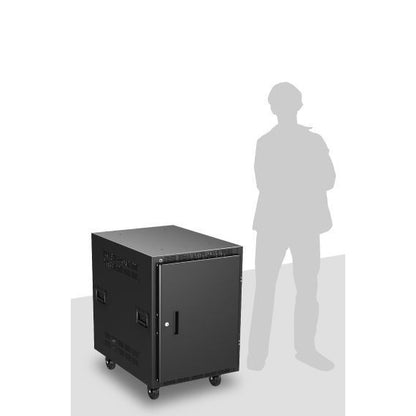 AtlasIED 14RU Mobile Equipment Rack With Caters and Side Handles | 30" | Casters, Side Handles, and Solid Doors