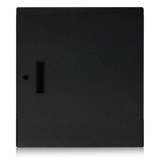 AtlasIED SFD12 solid front rack door in black with recessed pull handle and keyed lock