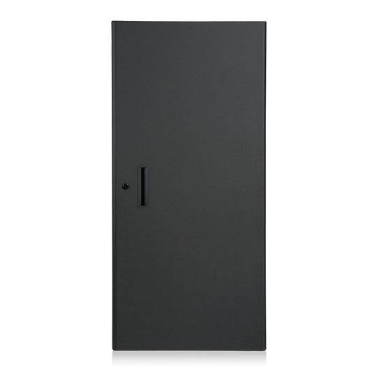 AtlasIED SFD24 solid front rack door in black with recessed handle slot and keyed lock
