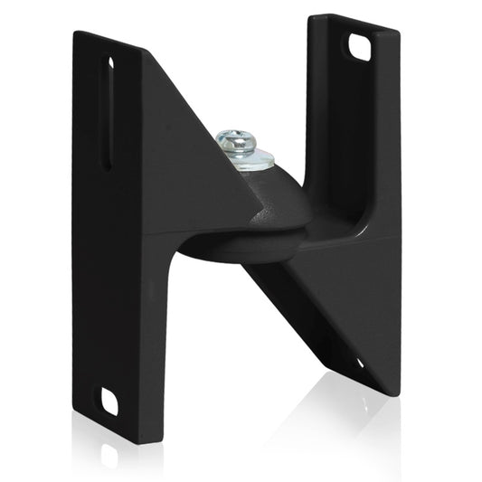AtlasIED SMBALLMOUNT-B black ball bracket angled view showing slotted wall plate and center pivot bolt