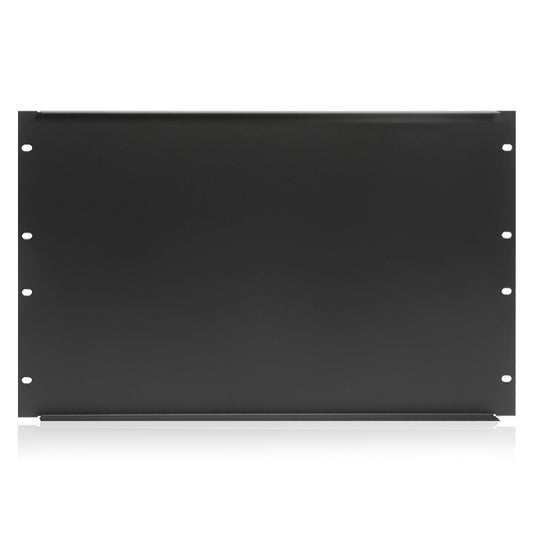 AtlasIED SPR6 blank recessed rack panel front view in black with mounting slots along both edges