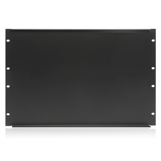 AtlasIED SPR7 7 RU blank recessed rack panel, front view in black with mounting slots