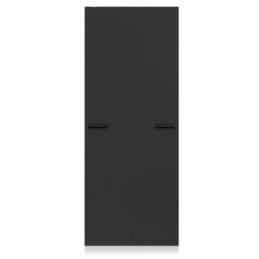 AtlasIED SPS35-25 black steel rack side panel shown flat with two recessed slots