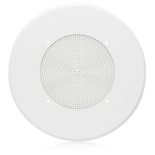 AtlasIED T51-8 round white torsion speaker baffle front view with perforated 8" grille