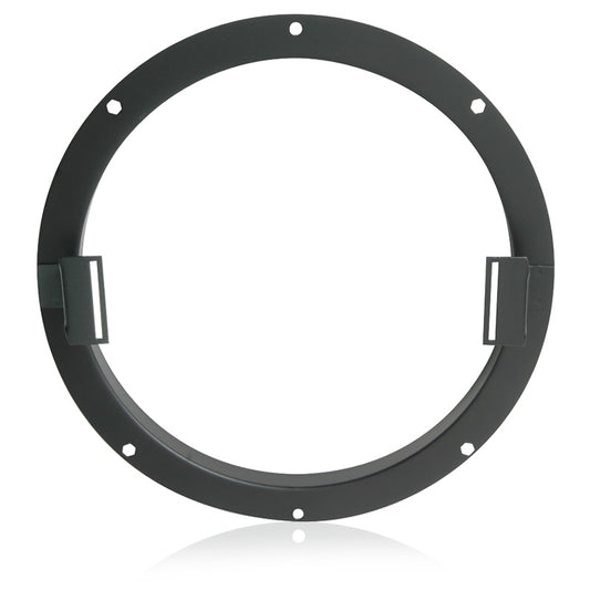 AtlasIED T75-8 8" torsion mounting ring in black with screw holes and side mounting tabs