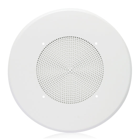 AtlasIED TFD72WC 8" in-ceiling speaker front view with round white baffle and perforated grille