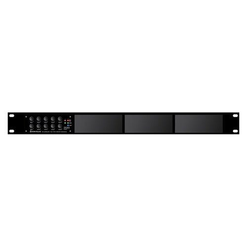 AtlasIED TSD-RMK full rack mount kit front view with rack ears, installed device knobs and blank panels