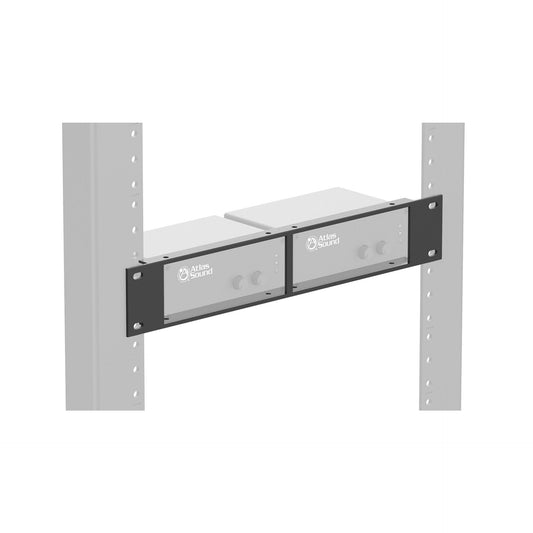AtlasIED TSD-RMKHR rack mount kit angled view showing black mounting bracket installed on rack rails
