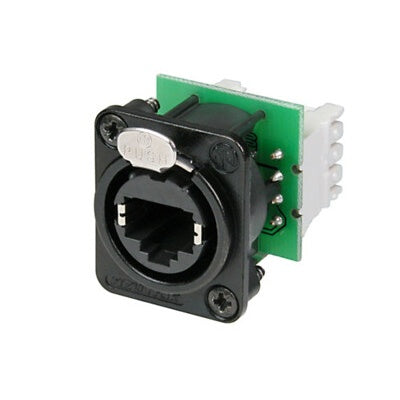 Neutrik NE8FDV-Y110-B etherCON D-series receptacle in black with RJ45 port and 110 punchdown rear PCB