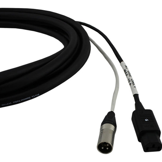 ProCo Sound EC9 cable detail showing male XLR connector and IEC power connector breakout