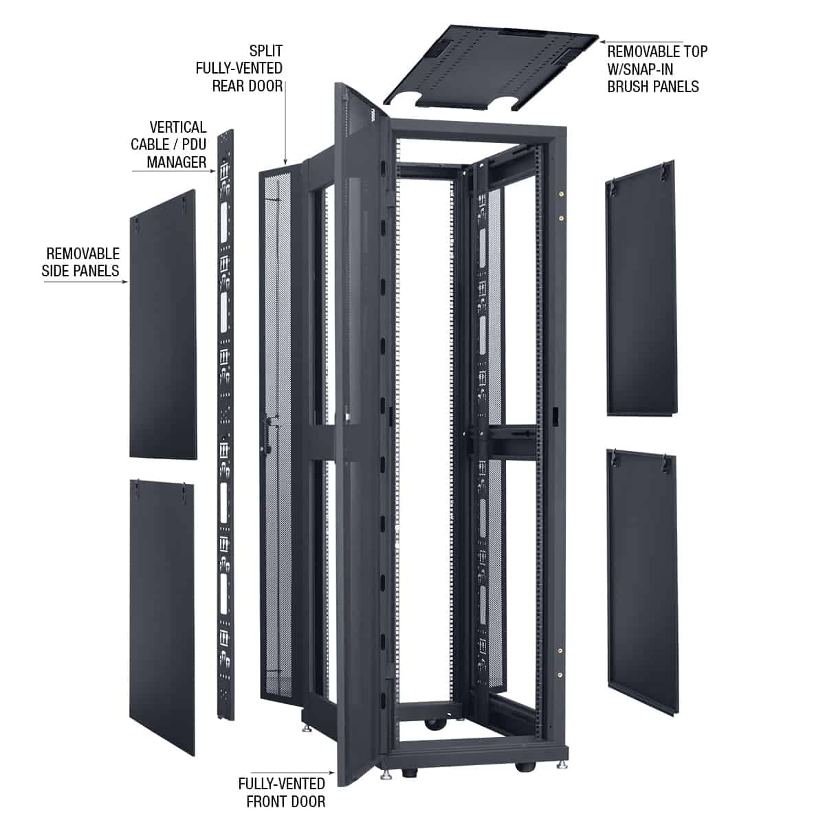 Lowell DAT24 42U x 42" Deep Enclosed Server Data Rack | Black