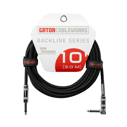 Gator Backline Straight To Right Angle Braided Instrument Cable | 10' | Black/Black